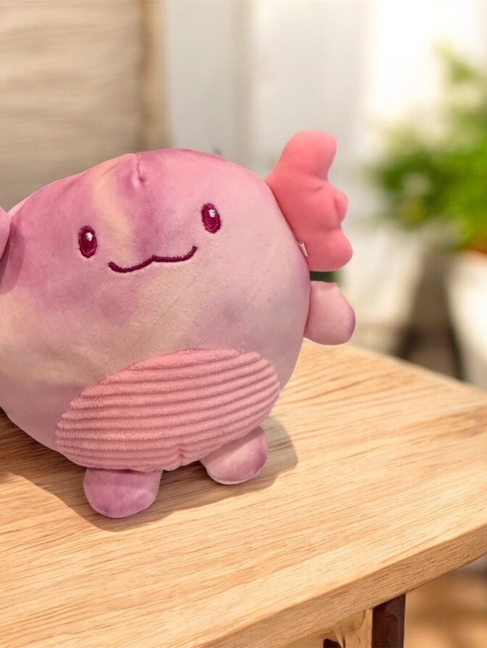 Plush Pink Round Character Plush - Soft Corduroy Belly